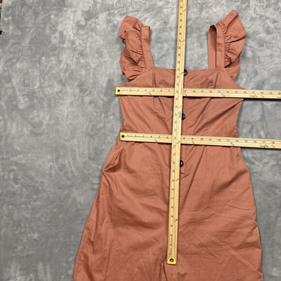 English Factory Women’s M Terracotta Pink Ruffle Sleeveless Jumpsuit Pockets - Picture 2 of 7